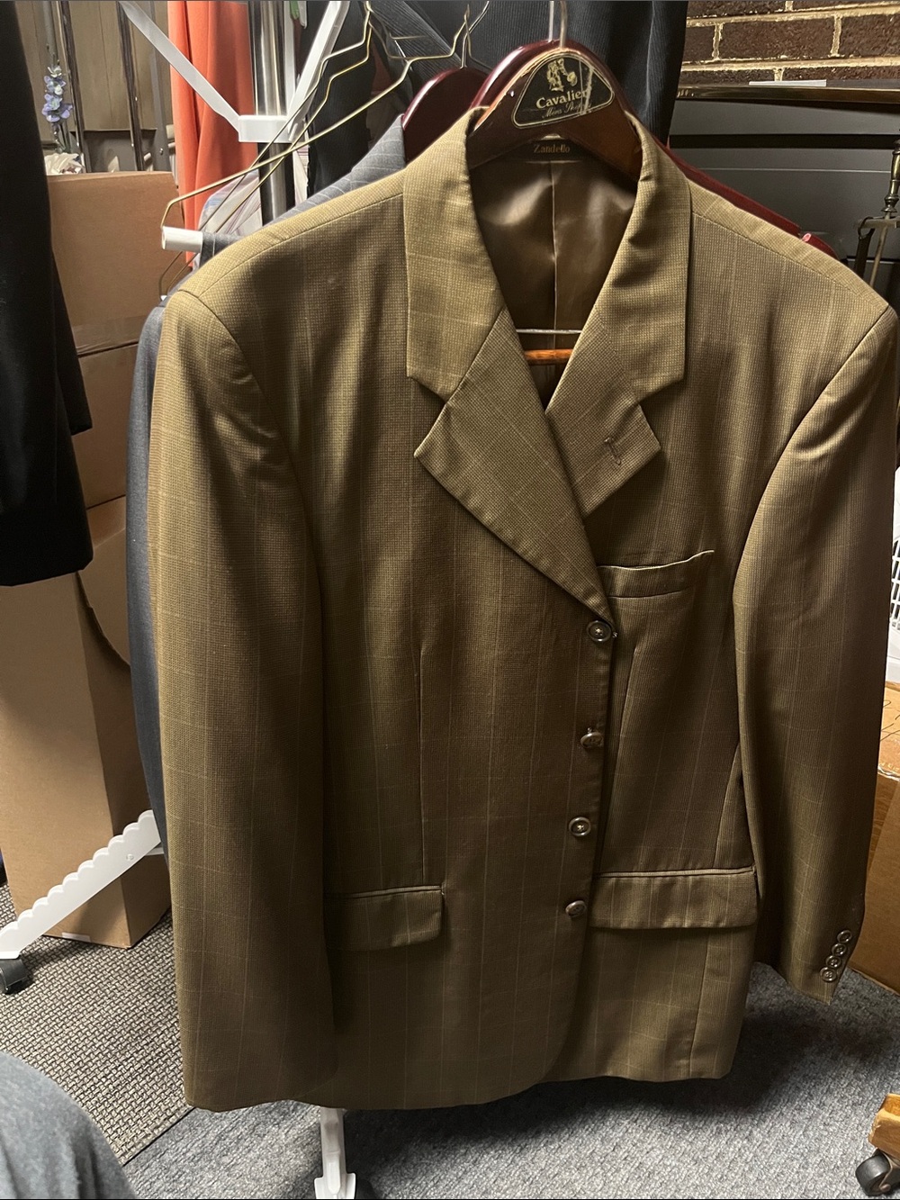 Cavalini Olive Pinstripe Men's Suit Jacket
